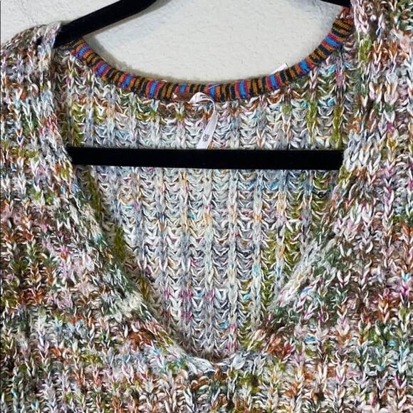 Free People Highland V Neck Sweater Ivory Combo - Picture 10 of 12